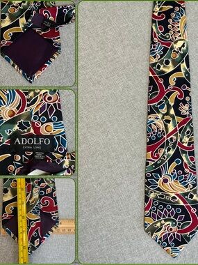 Adolfo Extra Long Silk Abstract Paisley Tie